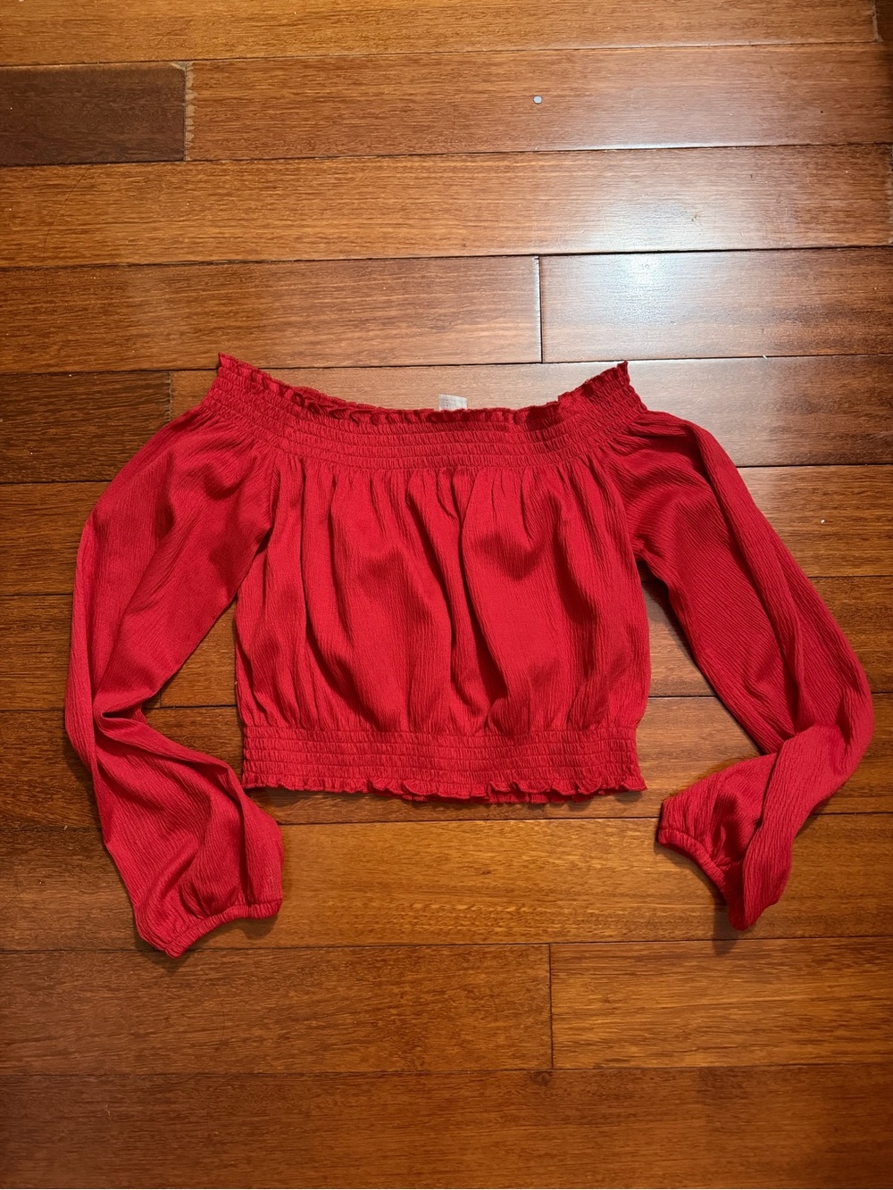 H&M Red Off-Shoulder Smocked Crop Top S